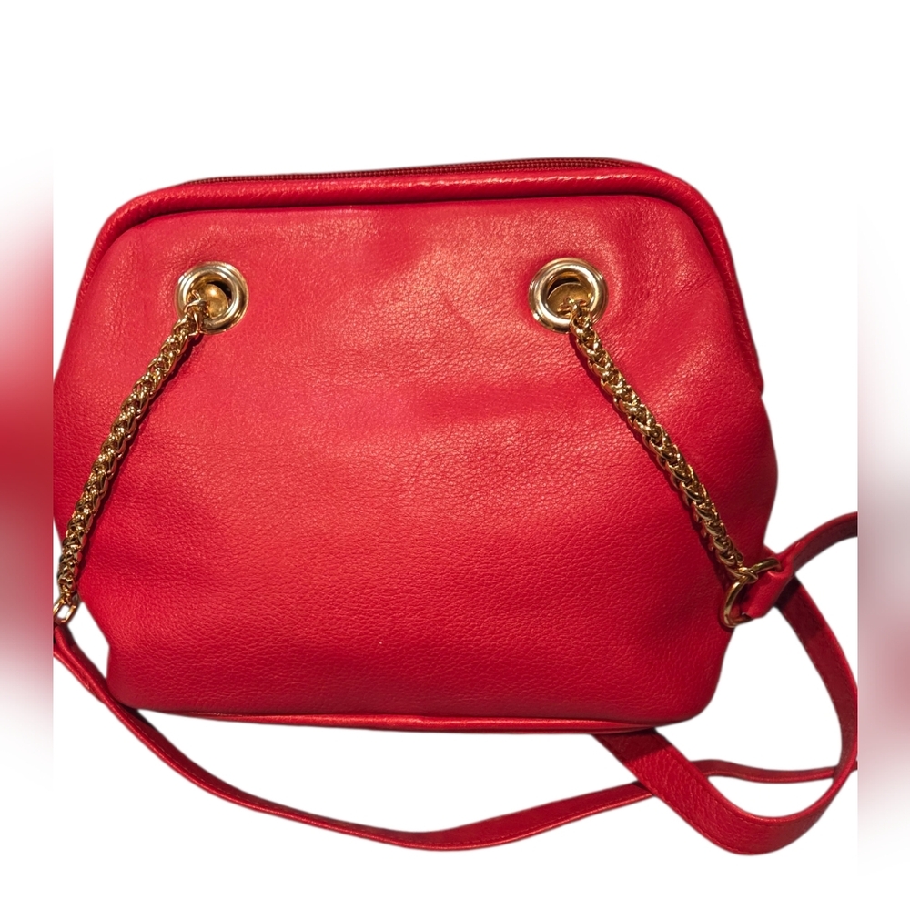 Liz Claiborne Vintage 90's Classic Genuine Leather Shoulder Bag Red Chain Strap - Picture 4 of 16